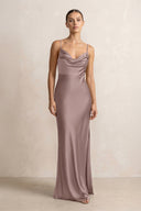 Spaghetti Strap Satin Sheath Bridesmaid Dress in Toffee - KISS BRIDAL Bridesmaid Dresses