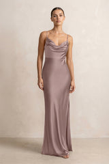 Spaghetti Strap Satin Sheath Bridesmaid Dress in Toffee - KISS BRIDAL Bridesmaid Dresses