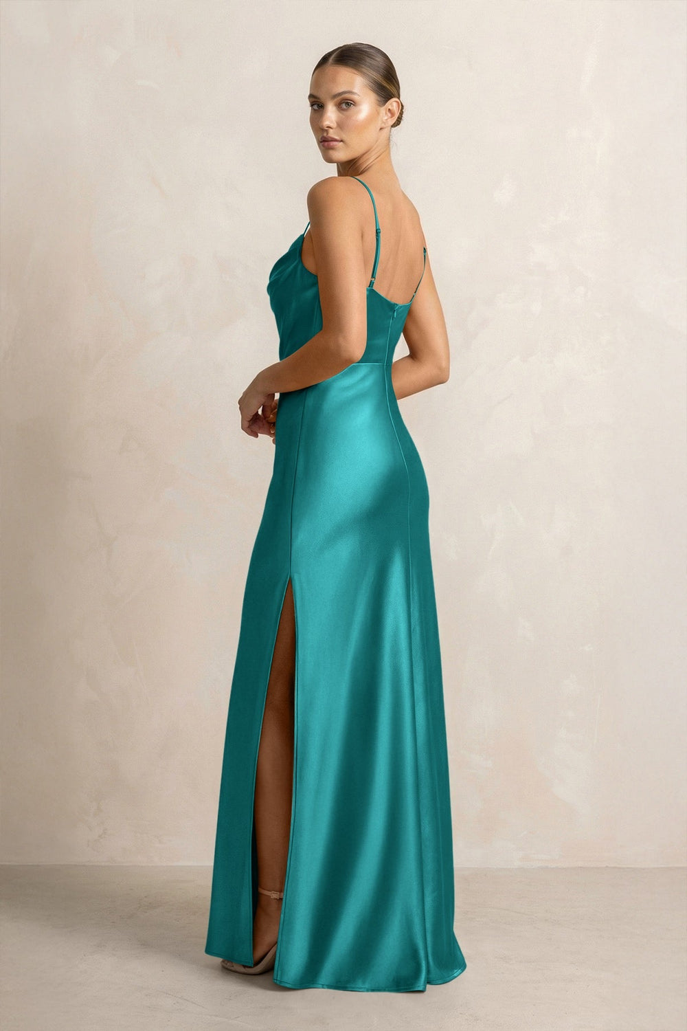 Spaghetti Strap Satin Sheath Bridesmaid Dress in Turquoise - KISS BRIDAL Bridesmaid Dresses