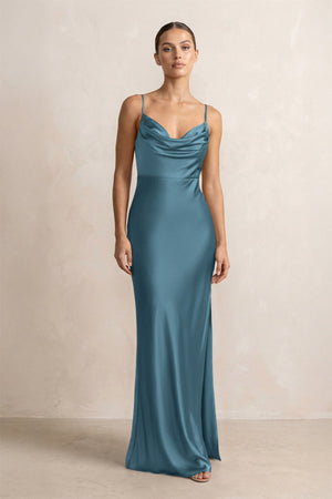 Spaghetti Strap Satin Sheath Bridesmaid Dress in Twilight - KISS BRIDAL Bridesmaid Dresses