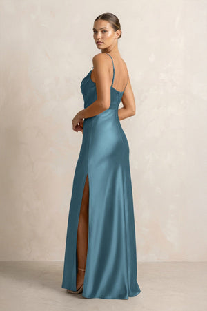 Spaghetti Strap Satin Sheath Bridesmaid Dress in Twilight - KISS BRIDAL Bridesmaid Dresses