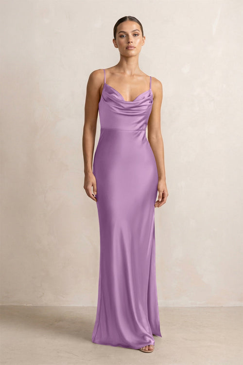 Spaghetti Strap Satin Sheath Bridesmaid Dress in Vintage Mauve - KISS BRIDAL Bridesmaid Dresses