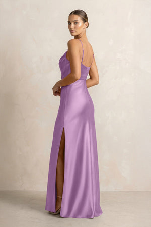 Spaghetti Strap Satin Sheath Bridesmaid Dress in Vintage Mauve - KISS BRIDAL Bridesmaid Dresses