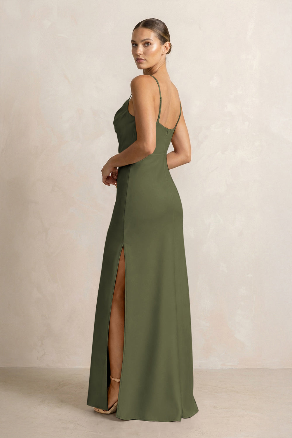 Spaghetti Strap Satin Sheath Bridesmaid Dress in Willow Green