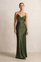 Spaghetti Strap Satin Sheath Bridesmaid Dress in Willow Green - KISS BRIDAL Bridesmaid Dresses