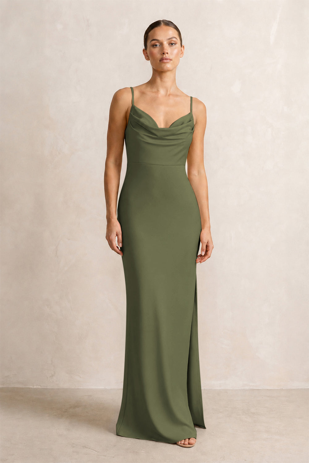 Spaghetti Strap Satin Sheath Bridesmaid Dress in Willow Green