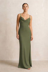 Spaghetti Strap Satin Sheath Bridesmaid Dress in Willow Green | KISSBRIDAL