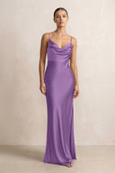 Spaghetti Strap Satin Sheath Bridesmaid Dress in Wisteria - KISS BRIDAL Bridesmaid Dresses