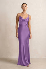 Spaghetti Strap Satin Sheath Bridesmaid Dress in Wisteria - KISS BRIDAL Bridesmaid Dresses