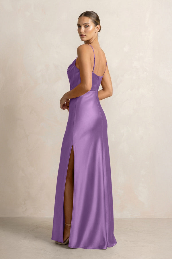 Spaghetti Strap Satin Sheath Bridesmaid Dress in Wisteria - KISS BRIDAL Bridesmaid Dresses