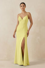 Spaghetti Strap Sheath Chiffon Bridesmaid Dress With Slit in Buttercup - KISS BRIDAL Bridesmaid Dresses