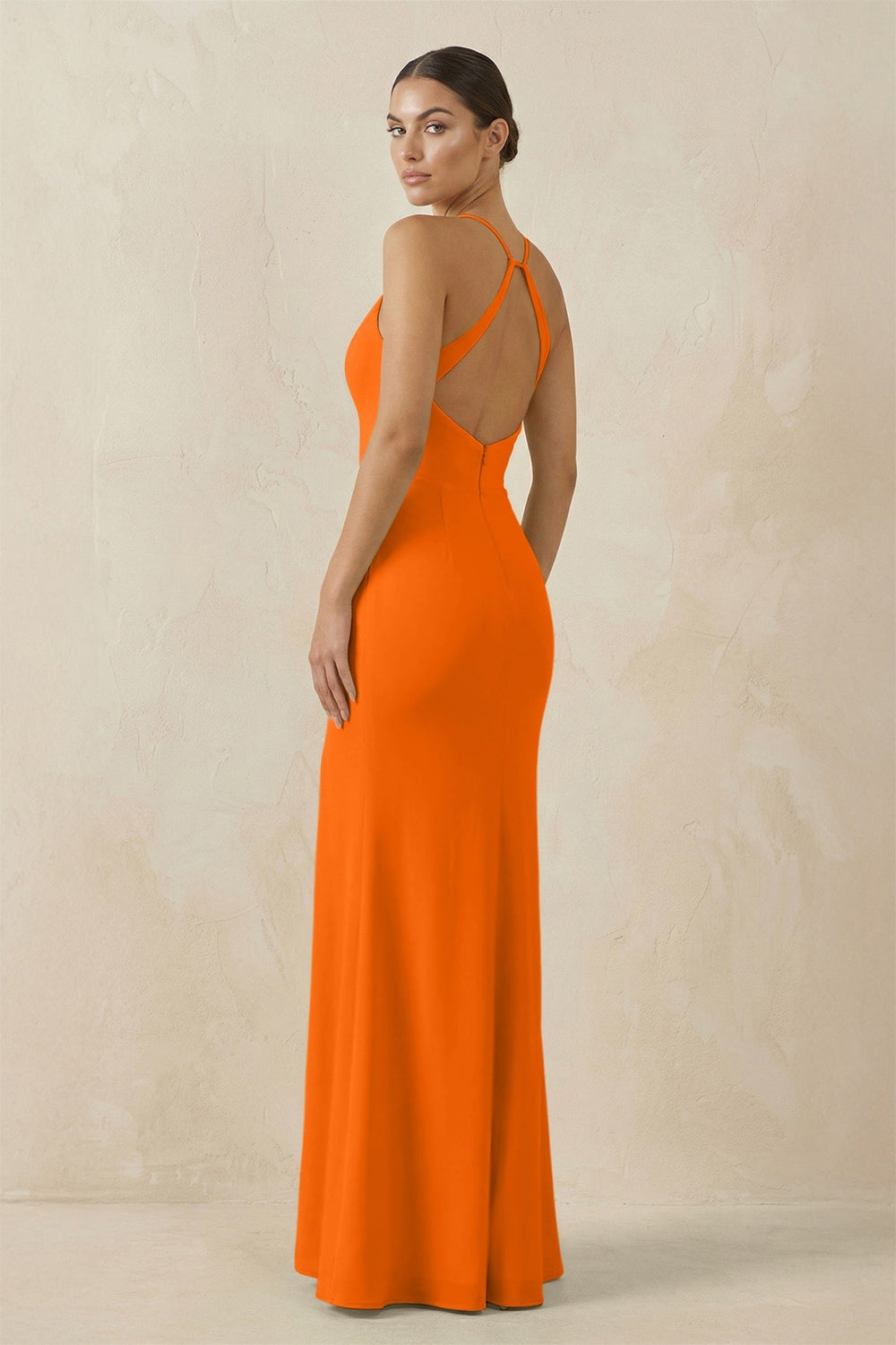 Spaghetti Strap Sheath Chiffon Bridesmaid Dress With Slit in Cinnamon - SHE IS ME Bridesmaid Dresses