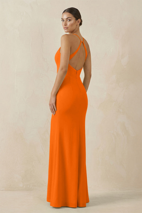 Spaghetti Strap Sheath Chiffon Bridesmaid Dress With Slit in Cinnamon - SHE IS ME Bridesmaid Dresses