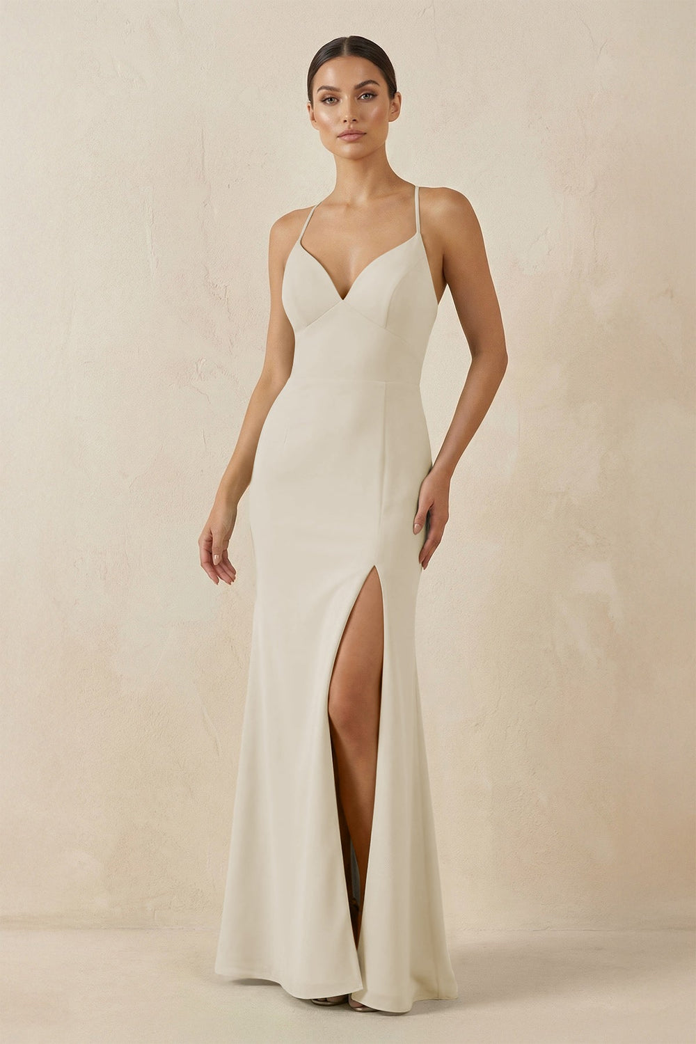Spaghetti Strap Sheath Chiffon Bridesmaid Dress With Slit in Dove Gray - SHE IS ME Bridesmaid Dresses