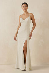 Spaghetti Strap Sheath Chiffon Bridesmaid Dress With Slit in Dove Gray - KISS BRIDAL Bridesmaid Dresses