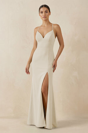 Spaghetti Strap Sheath Chiffon Bridesmaid Dress With Slit in Dove Gray - SHE IS ME Bridesmaid Dresses