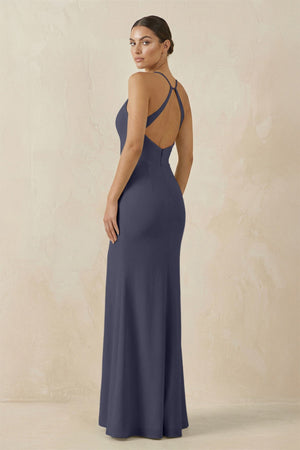 Spaghetti Strap Sheath Chiffon Bridesmaid Dress With Slit in Dusk Blue - SHE IS ME Bridesmaid Dresses
