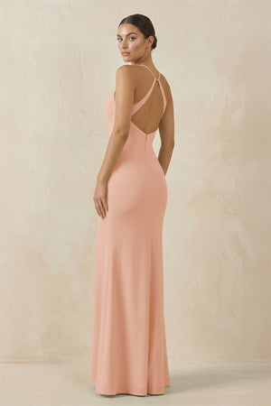 Spaghetti Strap Sheath Chiffon Bridesmaid Dress With Slit in English Rose - SHE IS ME Bridesmaid Dresses