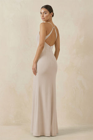 Spaghetti Strap Sheath Chiffon Bridesmaid Dress With Slit in Frost - SHE IS ME Bridesmaid Dresses