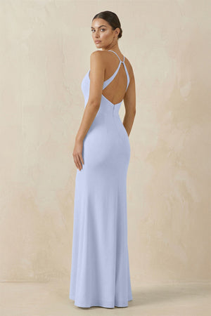 Spaghetti Strap Sheath Chiffon Bridesmaid Dress With Slit in Ice - SHE IS ME Bridesmaid Dresses