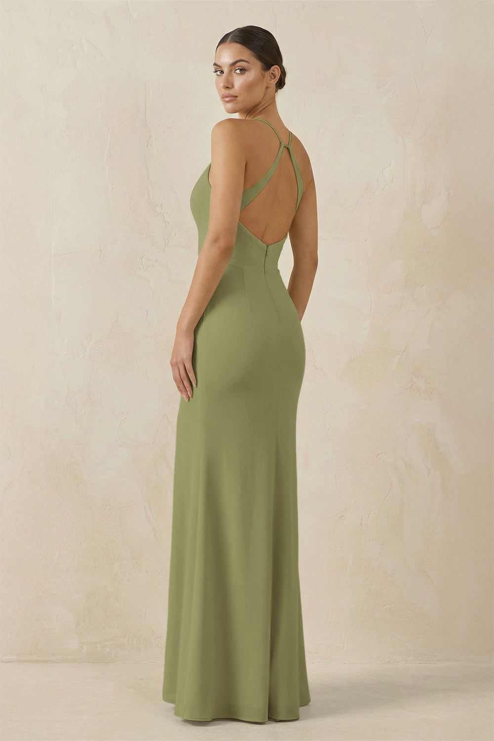 Spaghetti Strap Sheath Chiffon Bridesmaid Dress With Slit in Moss Green - SHE IS ME Bridesmaid Dresses