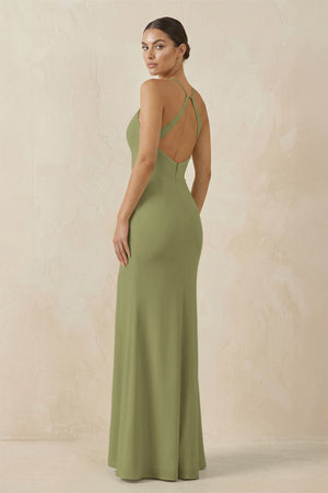 Spaghetti Strap Sheath Chiffon Bridesmaid Dress With Slit in Moss Green - SHE IS ME Bridesmaid Dresses