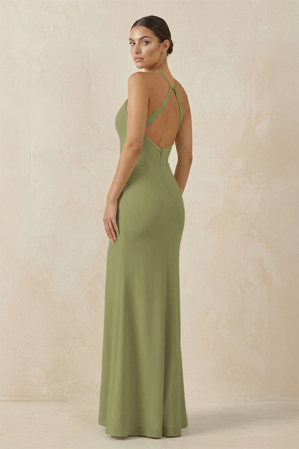Spaghetti Strap Sheath Chiffon Bridesmaid Dress With Slit in Moss Green - SHE IS ME Bridesmaid Dresses