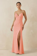 Spaghetti Strap Sheath Chiffon Bridesmaid Dress With Slit in Rosette - SHE IS ME Bridesmaid Dresses