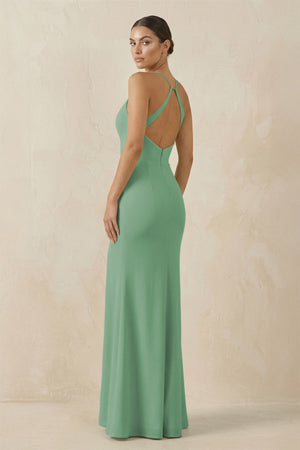 Spaghetti Strap Sheath Chiffon Bridesmaid Dress With Slit in Sea Glass - KISS BRIDAL Bridesmaid Dresses