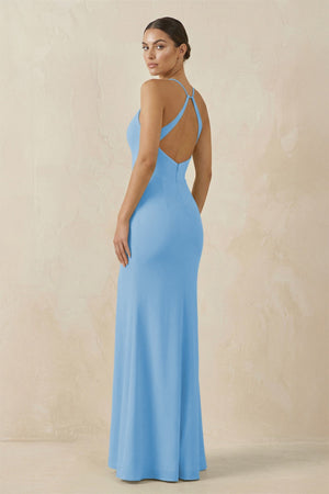 Spaghetti Strap Sheath Chiffon Bridesmaid Dress With Slit in Steel Blue - KISS BRIDAL Bridesmaid Dresses