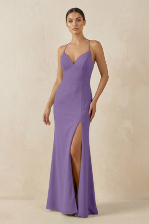 Spaghetti Strap Sheath Chiffon Bridesmaid Dress With Slit in Tahiti - KISS BRIDAL Bridesmaid Dresses