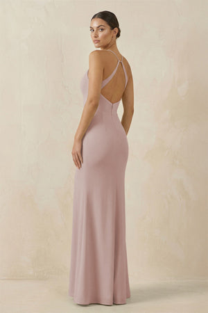 Spaghetti Strap Sheath Chiffon Bridesmaid Dress With Slit in Toffee - SHE IS ME Bridesmaid Dresses
