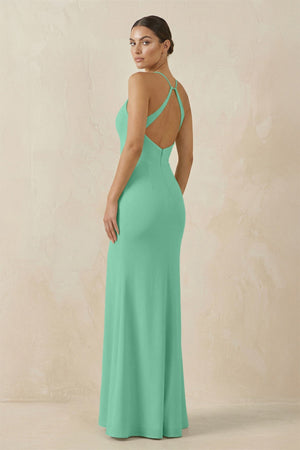 Spaghetti Strap Sheath Chiffon Bridesmaid Dress With Slit in Turquoise - SHE IS ME Bridesmaid Dresses