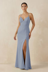 Spaghetti Strap Sheath Chiffon Bridesmaid Dress With Slit in Twilight - KISS BRIDAL Bridesmaid Dresses