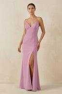 Spaghetti Strap Sheath Chiffon Bridesmaid Dress With Slit in Vintage Mauve - KISS BRIDAL Bridesmaid Dresses
