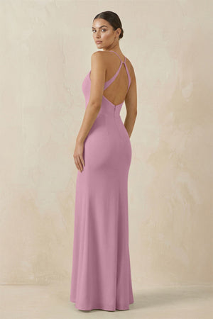 Spaghetti Strap Sheath Chiffon Bridesmaid Dress With Slit in Vintage Mauve - KISS BRIDAL Bridesmaid Dresses
