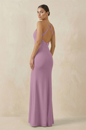 Spaghetti Strap Sheath Chiffon Bridesmaid Dress With Slit in Wisteria - KISS BRIDAL Bridesmaid Dresses