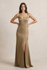 Spaghetti Strap Sheath Satin Bridesmaid Dress in Apple Cinnamon - KISS BRIDAL Bridesmaid Dresses