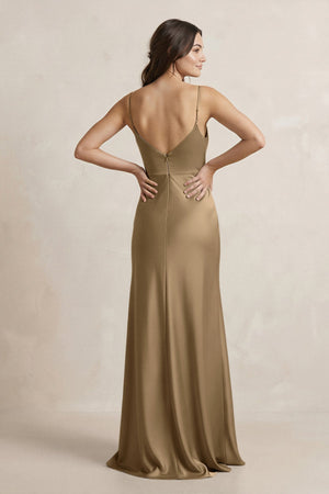 Spaghetti Strap Sheath Satin Bridesmaid Dress in Apple Cinnamon - SHE IS ME Bridesmaid Dresses