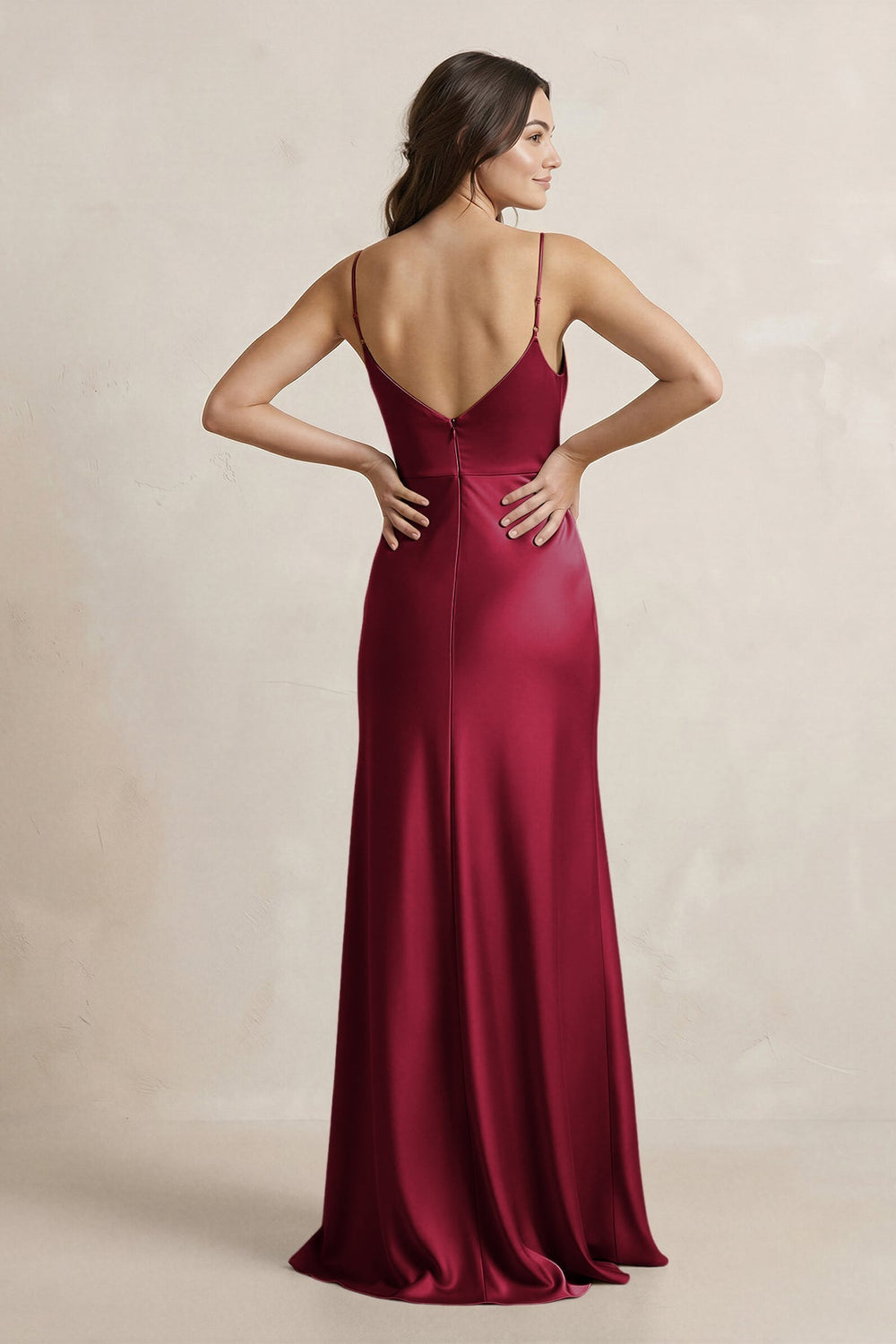 Spaghetti Strap Sheath Satin Bridesmaid Dress in Berry - KISS BRIDAL Bridesmaid Dresses