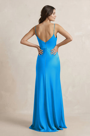 Spaghetti Strap Sheath Satin Bridesmaid Dress in Blue Jay - SHE IS ME Bridesmaid Dresses
