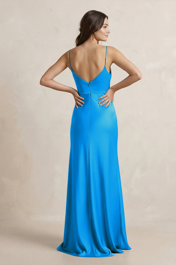 Spaghetti Strap Sheath Satin Bridesmaid Dress in Blue Jay - SHE IS ME Bridesmaid Dresses