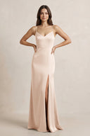 Spaghetti Strap Sheath Satin Bridesmaid Dress in Buttercream - SHE IS ME Bridesmaid Dresses