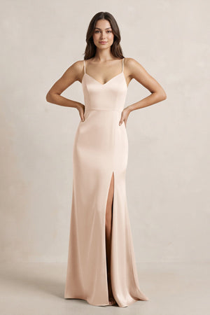 Spaghetti Strap Sheath Satin Bridesmaid Dress in Buttercream - SHE IS ME Bridesmaid Dresses