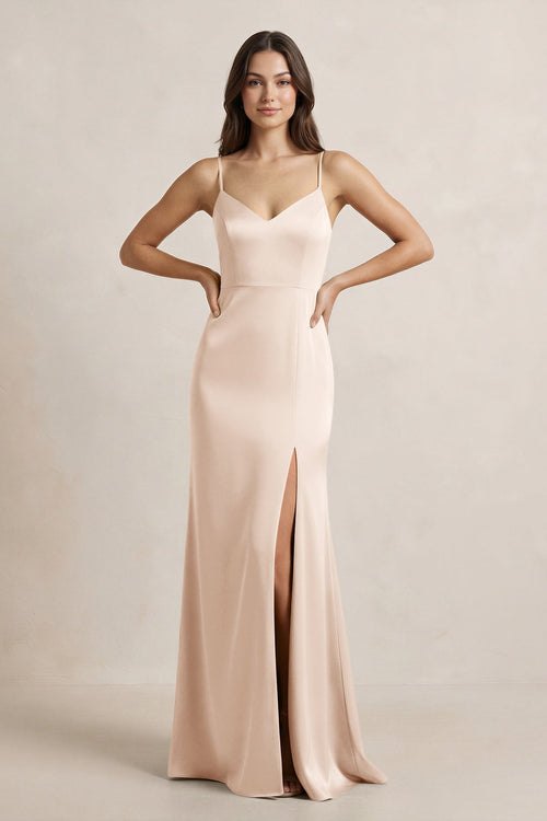 Spaghetti Strap Sheath Satin Bridesmaid Dress in Buttercream - SHE IS ME Bridesmaid Dresses