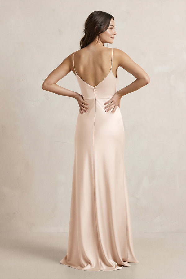 Spaghetti Strap Sheath Satin Bridesmaid Dress in Buttercream - SHE IS ME Bridesmaid Dresses