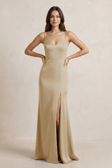 Spaghetti Strap Sheath Satin Bridesmaid Dress in Champagne - KISS BRIDAL Bridesmaid Dresses
