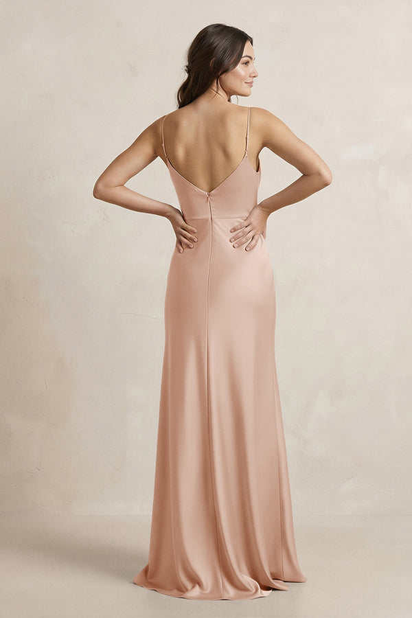 Spaghetti Strap Sheath Satin Bridesmaid Dress in Champagne Rose - SHE IS ME Bridesmaid Dresses