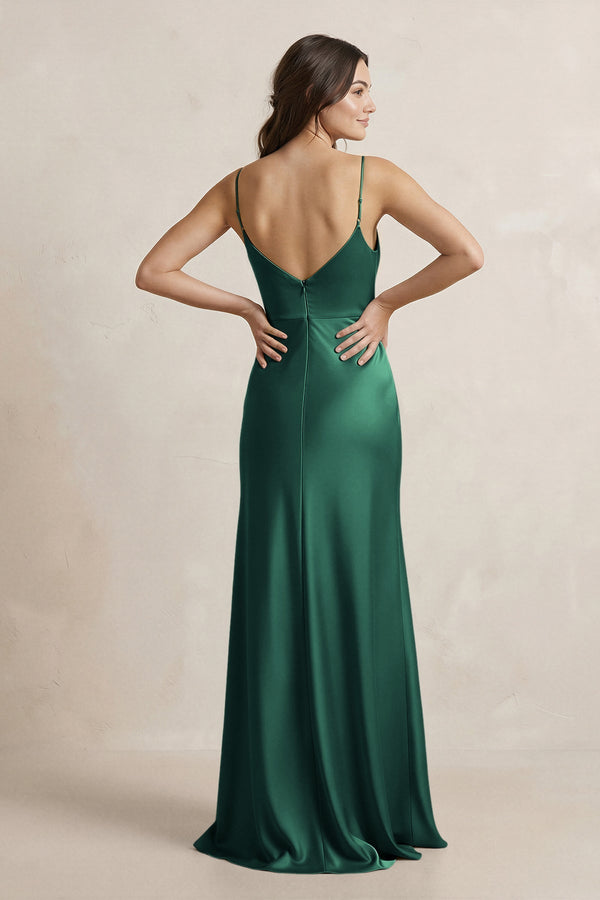 Spaghetti Strap Sheath Satin Bridesmaid Dress in Dark Green - SHE IS ME Bridesmaid Dresses