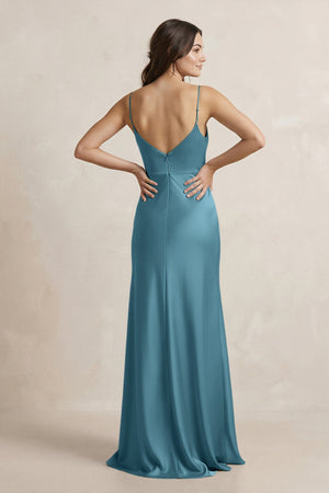 Spaghetti Strap Sheath Satin Bridesmaid Dress in Dark Teal - SHE IS ME Bridesmaid Dresses
